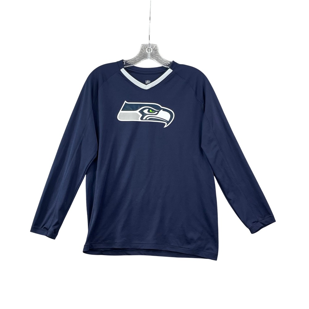 NFL Seattle Seahawks Shirt Youth XL Blue Long Sleeve Performance V-Neck Logo